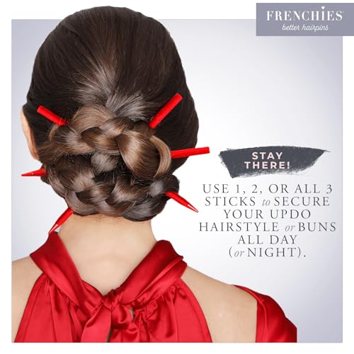 Frenchies Red French Twist Hair Chopsticks for Women, Non-Slip Hair Accessories