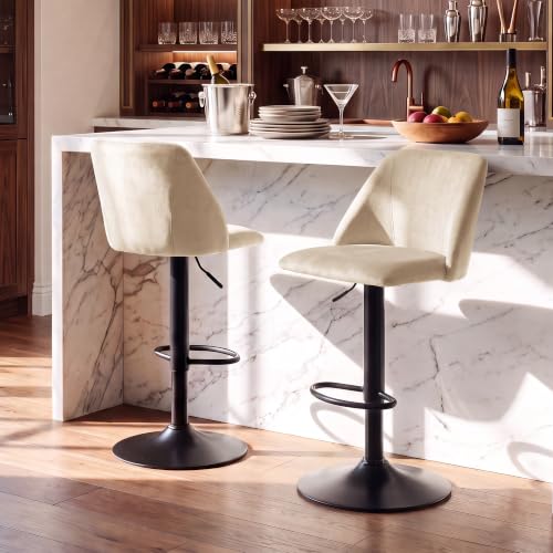 COLAMY Beige Adjustable Upholstered Counter Height Bar Stools Set of 2