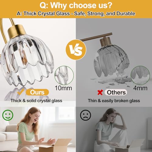3-Light Bathroom Vanity Light Fixture - Brushed Gold Tulip Glass Shade, Wall-Mounted, Dimmable