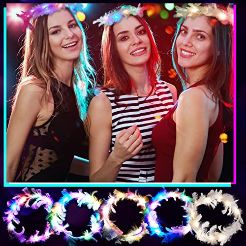 Taiyin 30-Piece LED Feather Headbands for Wedding in Multiple Colors - Adjustable & Light Modes