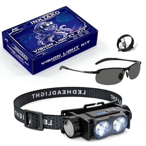 MK TATTOO Headlamp with Anti-Glare Glasses, 4500 Lumens, Rechargeable Tattoo Lighting Kit