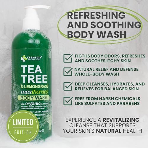 Tea Tree Lemongrass Body Wash MaxTherapy, Itchy Skin Relief, Antifungal Defense, Fights Body Odor, Soothes Jock Itch & Athlete's Foot, Intimate Wash, Men & Women, 16 fl oz, Limited Edition