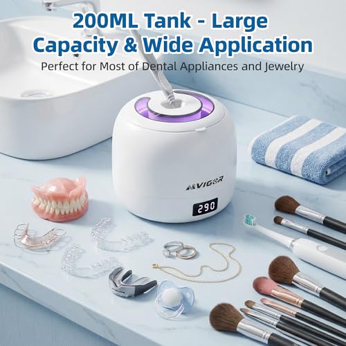 AIVIGOR Ultrasonic Retainer Cleaner Machine White - 45kHz Detachable Tank