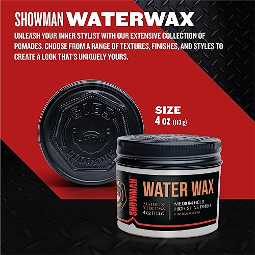 GIBS Water Wax, SHOWMAN-Medium Hold, Healthy High Shine, Water Based, made in USA, 4oz