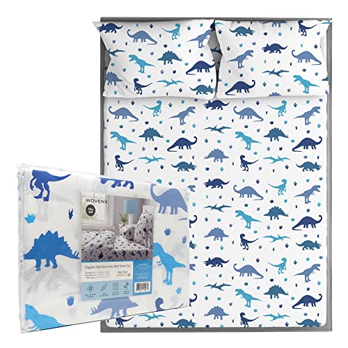 Kids Organic Viscose Bamboo Sheet Set - Dinosaur Full Size Bedding for Toddlers