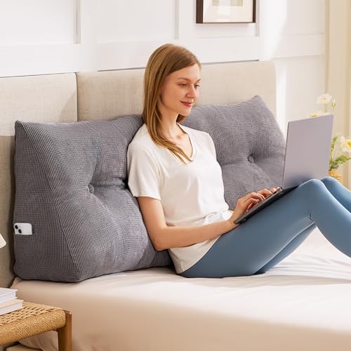 Twin Dark Grey Wedge Pillow Headboard for Bed & Reading