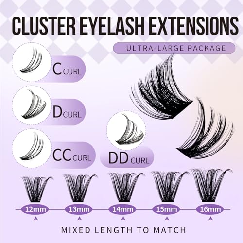 WENDY LASHES 100D+200D Eyelash Extensions 119PCS Wispy Lash Cluster 12-16mm Fluffy Eyelashes DIY D Curl Lash Extension Cluster for Beginners