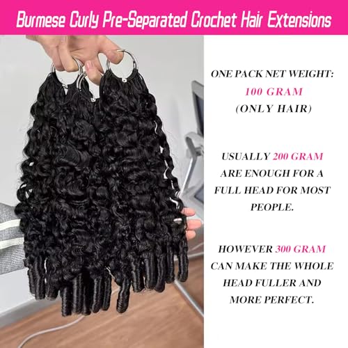 Burmese Curly Human Hair Crochet Extensions 16 Inch Knotless Pre-Separated