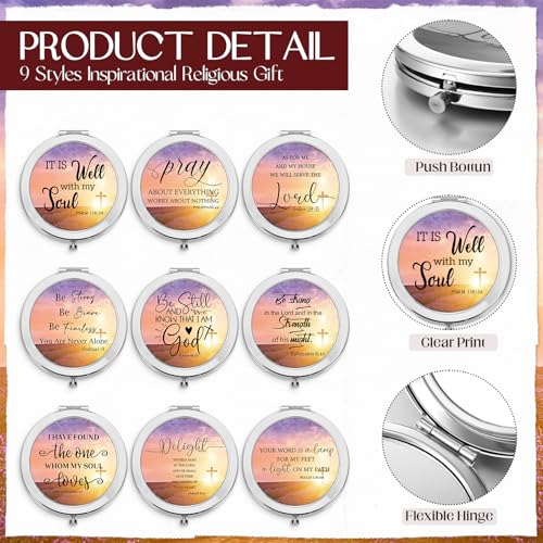 RattanView 9 Pcs Christian Gifts for Women Bulk Religious Compact Mirrors Christian Gifts Small Bible Verse Makeup Mirrors for Purse Church Holiday Party Favors Stocking Stuffers