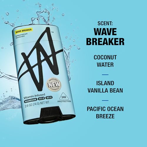 Men's Antiperspirant Deodorant - Wave Breaker Scent, 24H Sweat & Odor Protection, Vitamin-Infused, 2.6 oz Pack of 3