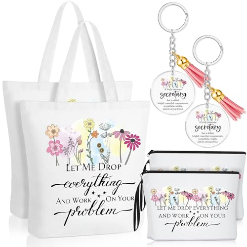 Sieral Secretary Gift Bulk for Women Tote Canvas Bag Makeup Cosmetic Bag Motivational Keychain Appreciation Favor