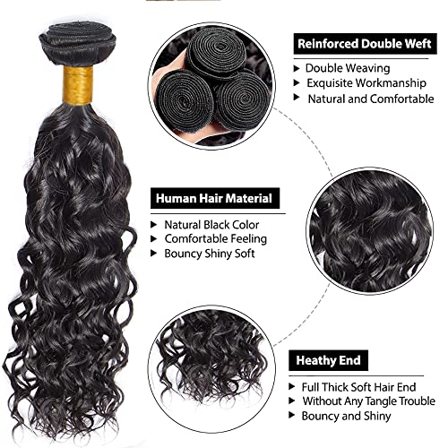 Water Wave Human Hair Extensions Bundles - 12, 14, 16, 18, 20, 22, 24, 26, 28, 30, 32, 34 Inch Black Virgin Remy Hair