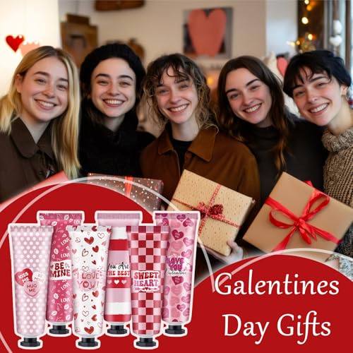 Valentine's Day Hand Cream & Lip Balm Gift Sets - 6 Mini Moisturizing Kits with Heart Design - Perfect for Galentine's Day, Teachers, Coworkers