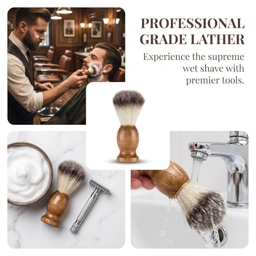 10 Pcs Wooden Handle Shaving Brush for Men - 10.3x3.1cm, Travel-Friendly