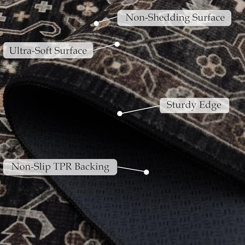 Ruaruarug 8x10 Black Gold Washable Area Rug - Ultra Soft, Non-Slip Living Room Carpet