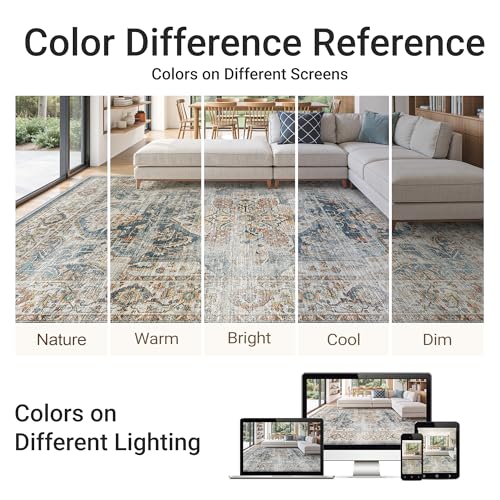Navy 8x10 Area Rug - Washable Non-Slip Vintage Living Room Carpet