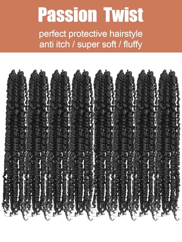 Passion Twist Hair 16 Inch Pre Twisted Crochet Braids - 8 Packs, 1B (Natural Black)