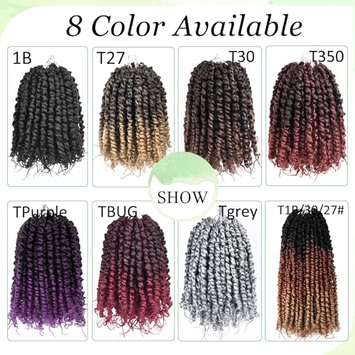 8 Inch Passion Twist Crochet Hair for Black Women 8 Packs Pre-twisted Passion Twists Crochet Braids Hair Pre-looped Bohemian Twists Synthetic Braiding Hair Extensions (12Strands/pack;TGrey#)
