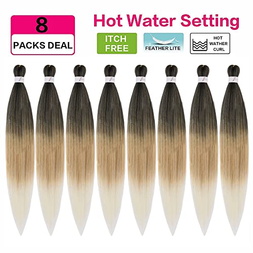 MIYPMUNS 36 Inch Pre Stretched Ombre Braiding Hair Extensions 8 Packs Brown Blonde Synthetic Fiber for Women