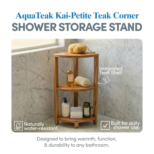 12-Inch Teak Corner Shower Shelf Stand with 3 Tiers - Waterproof Bathroom Organizer