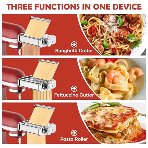 Silver 3-in-1 Pasta Maker Attachment for KitchenAid Stand Mixer