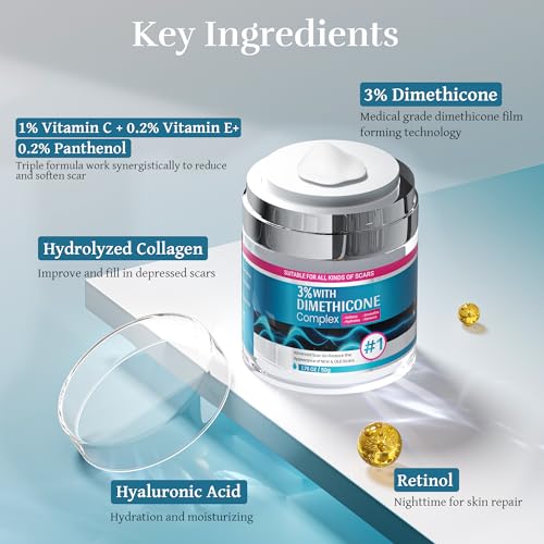 Silicone Scar Cream, Scar Treatment for Improves Skin Texture & Helps Remove Acne, Stretch Marks, Surgery, C Section, Burn, Keloid & Hypertrophic Scars 1.76 Oz (50g)