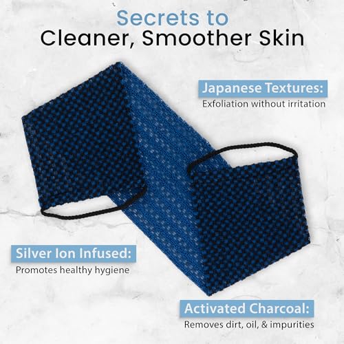 Shower Bouquet Japanese Charcoal & Silver Ion Exfoliating Washcloth Set 2-Pack - Blue & Green Variants