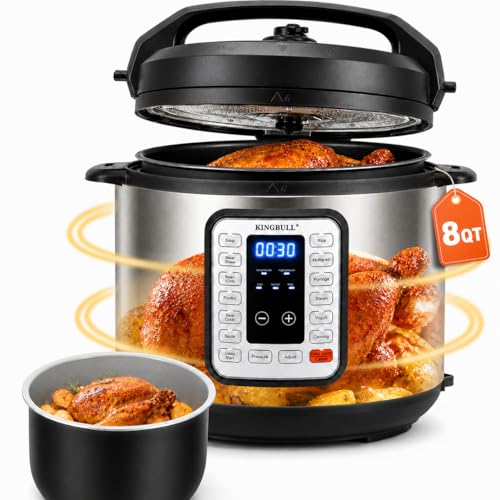 KINGBULL 8Qt Electric Pressure Cooker 12-in-1 Multi Cooker, Stainless Steel