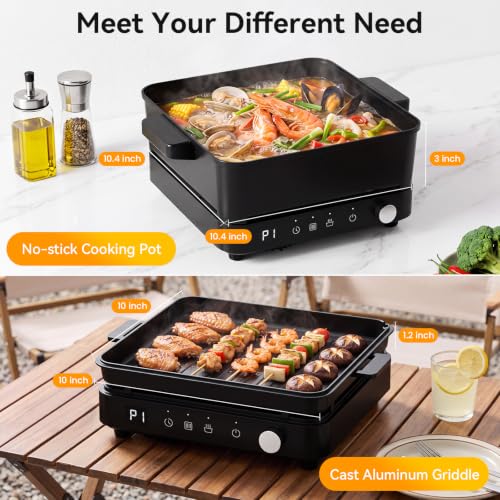 Portable Induction Cooktop with Griddle and Pot - 1500W, Non-Stick Surface