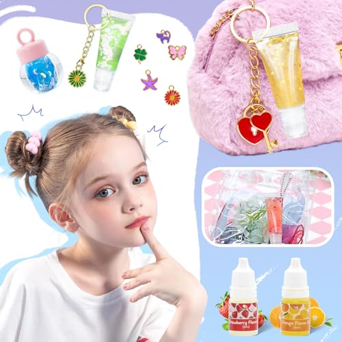 WhizToys DIY Lip Gloss Making Kit£¬Make Your Own Lip Glosses Set Clear Base Lipgloss Keychain Making Kit for Makeup Lover Beginner Teen Girl Gifts£¬Stuff for Girls 10-12