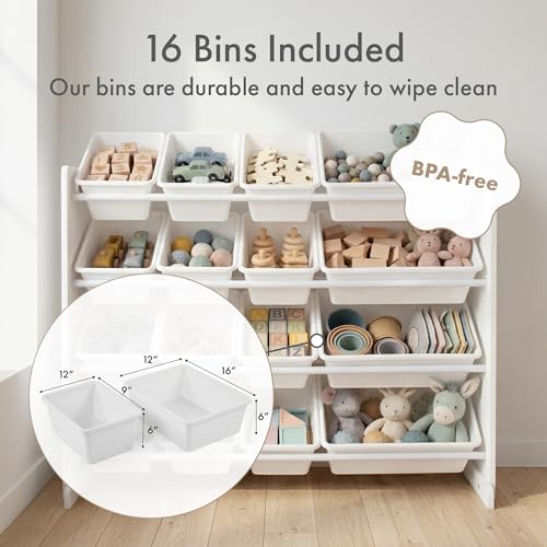 Humble Crew Kids Toy Organizer with 16 Bins - White/White, 4-Tier Storage