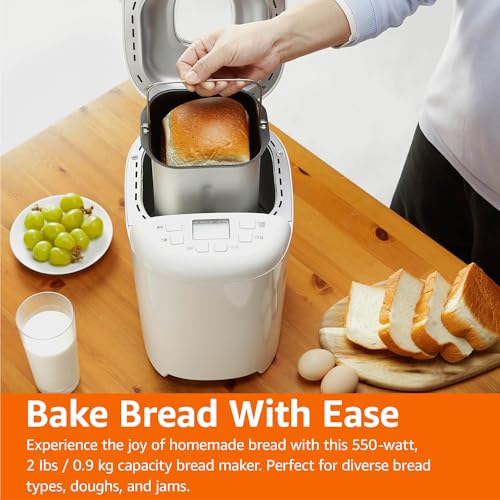 Amazon Basics Programmable Bread Maker - 2 lb White Non-Stick Machine, 14 Settings, ExpressBake