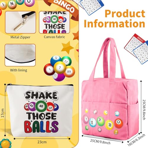 Bingo Bags with Pockets on Clearance, Bingo Bag with Zipper and Polyester Bingo Daubers Makeup Bag, Bingo Bags and Accessories Tote Gifts Game Suitable for Women and Girls (Pink)