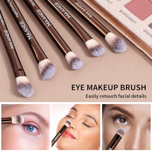 MAANGE 20 PCS Makeup Brush Set with Bag, Double-ended Kabuki Brush Foundation Contour Brush for Liquid Powder Concealer Eye Shadows Cream Cosmetics Blending Blush Face Makeup Tools with Case (Coffee)