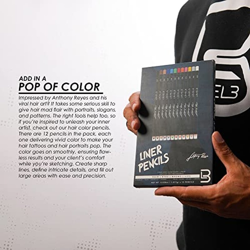 Level 3 Color Liner Pencils - Hair Tattoo, Hairline Outliner and Design Pen - Professional Barber Engraving and Portrait Lining Pencil, Black