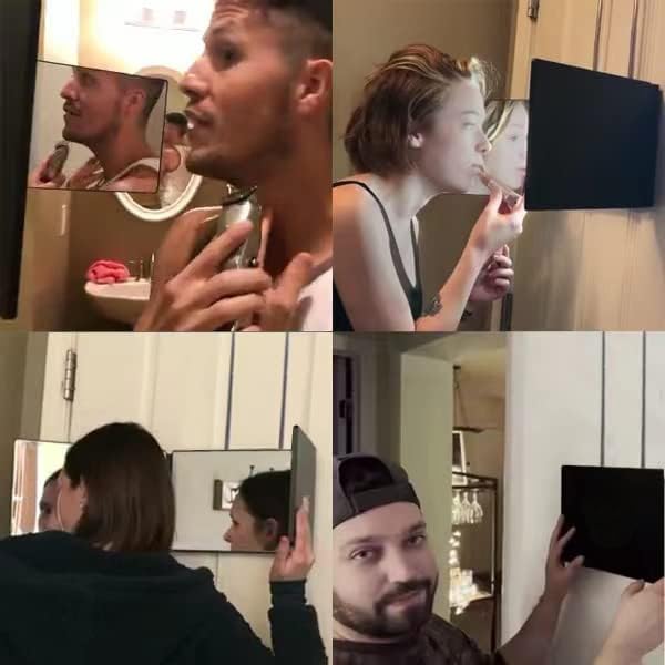 SELF FIND 3-Way Mirror for Hair Cutting, 360° Telescoping Barber Mirror with 5x Magnification (Black - Without Light)