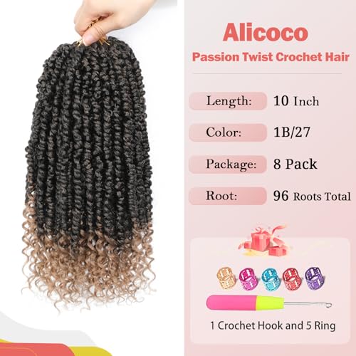 Pre Looped Passion Twist Crochet Hair - 10 Inch, 8 Packs, 1B/27 Variation