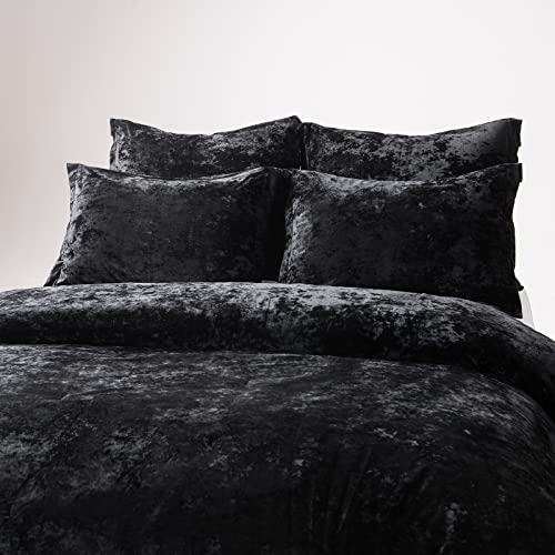 Fredsure Distressed Velvet Comforter Set - 5 Pieces King Black | Luxurious Soft Bedding
