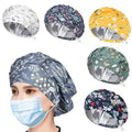 6PCS Bouffant Scrub Caps Women, Satin Lined Scrub Caps Women, Adjustable Surgical Cap for Womens, Nurse Cap with Button and Sweatband, Unisex Scrub Hats, One Size Multi Color