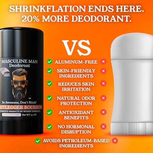 Bootlegger Bourbon Aluminum-Free Men’s Deodorant 2 Pack – Natural Stain-Free, 3.2 oz