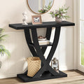 Black 31.5-Inch Entryway Console Table with 3 Shelves and X-Frame Design