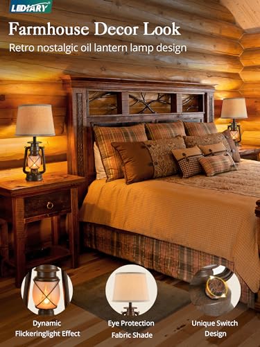LEDIARY 18.72" Vintage Bronze Flickering Flame Table Lamps Set of 2