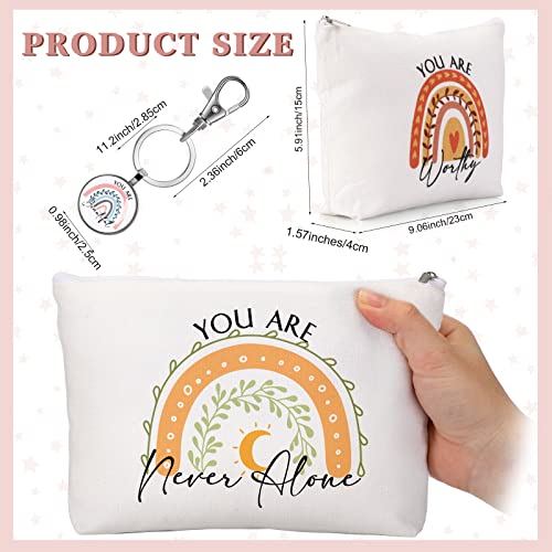 Sieral 60 Pcs Employee Appreciation Bulk Gifts for Women Rainbow Makeup Bags Inspirational Keychains Canvas Cosmetic Bags Thank You Gifts for Secretary Nurse Teacher Volunteers Social Workers