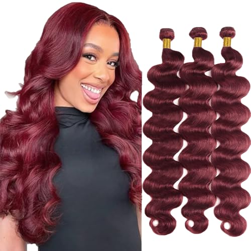 #99J Burgundy Human Hair Body Wave Bundles - 28, 30, 32 Inch, Unprocessed Brazilian Virgin Hair, 3 Bundles by FuivJuix
