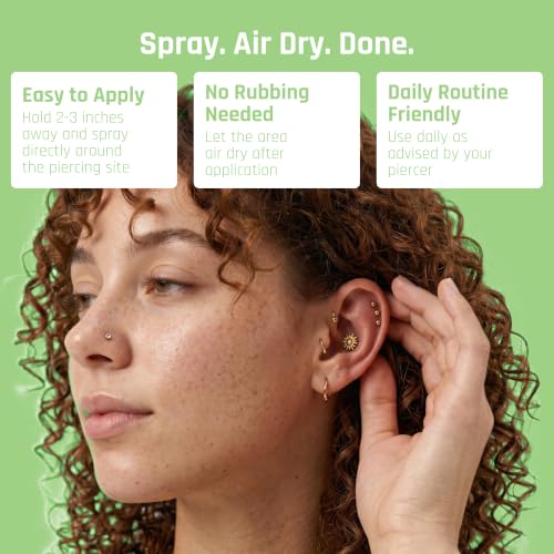 Piercing Aftercare Spray - Sterile Saline 0.9% No Alcohol - Dark Green 4 Fl Oz