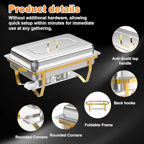 Gold Stainless Steel Buffet Chafing Dishes Set - 2 Pack 9 Quart Food Warmers