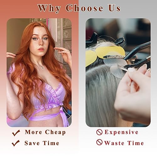 24-Inch Red Clip-In Hair Extensions Long Wavy Synthetic Hair for Women - Copper Red Variation