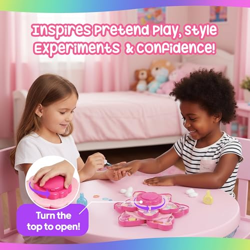 Kids Makeup Kit with Flower Case – 41-Piece Face & Nail Art Set for Ages 3-10