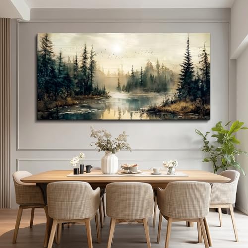 FUHAIHUA Forest River Wall Art Canvas - 48x24 Inch Modern Landscape Decor