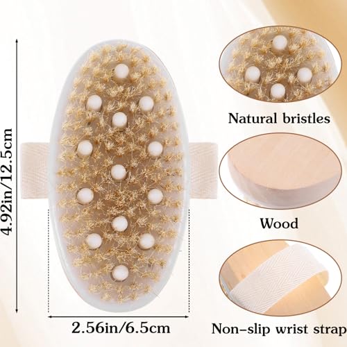 10 Pcs Dry Brushing Body Brush, Natural Bristle Exfoliating Brush Exfoliating Brushes with Massage Nodule Dry Skin Body Scrubber for Shower Blood Circulation, Deep Exfoliation for Smooth Skin